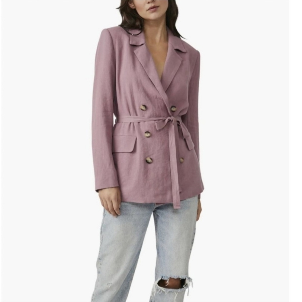 NWT Free People Olivia Double Breasted Oversized Linen Blend Blazer Purple Sz M - Picture 1 of 7